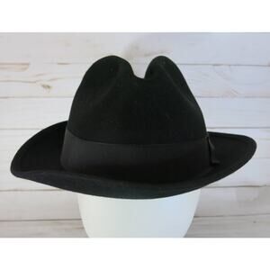 GODFATHER Vtg Wool Fedora Hat Unisex Size L Church Hat Brimmed Made in USA Black